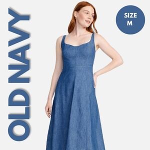 NWOT Old Navy Chambray Linen Fit & Flare Midi Dress Size M